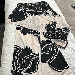 Fashion Nova Black and Cream Floral Jumpsuit